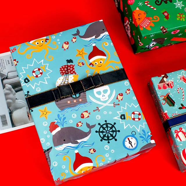 OOKWE 6pcs Christmas Wrapping Paper Gift Present Bag Packing Snowflakes  Santa Snowman Wrap Decor Art Kraft 