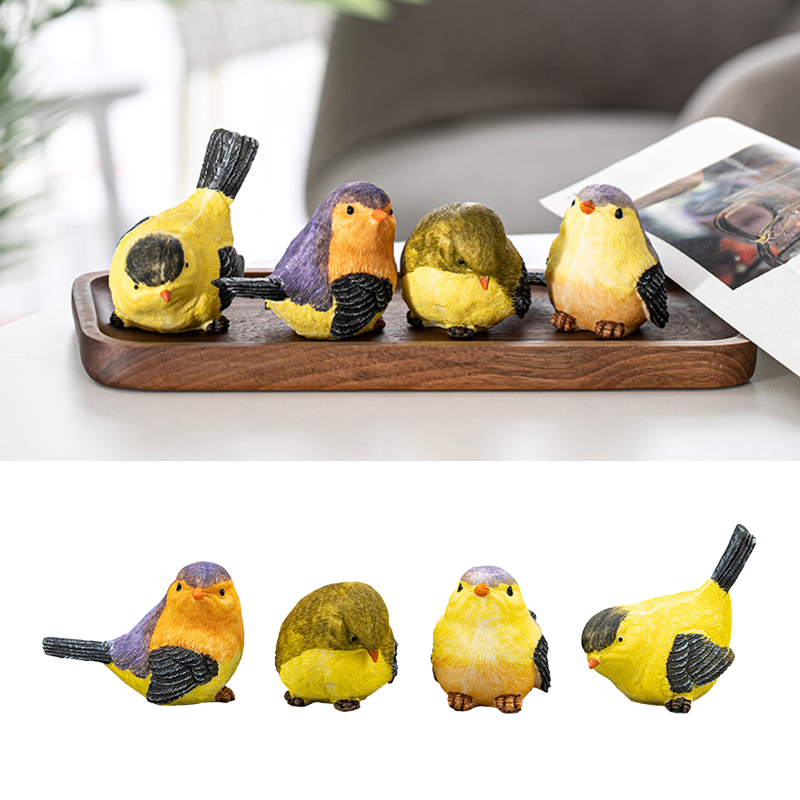 4 PCS Craft Lovely Bird Figurine Funny Micro Landscape Resin Magpie Garden Statues Sculpture Lawn Home Outdoor Decoration Gift