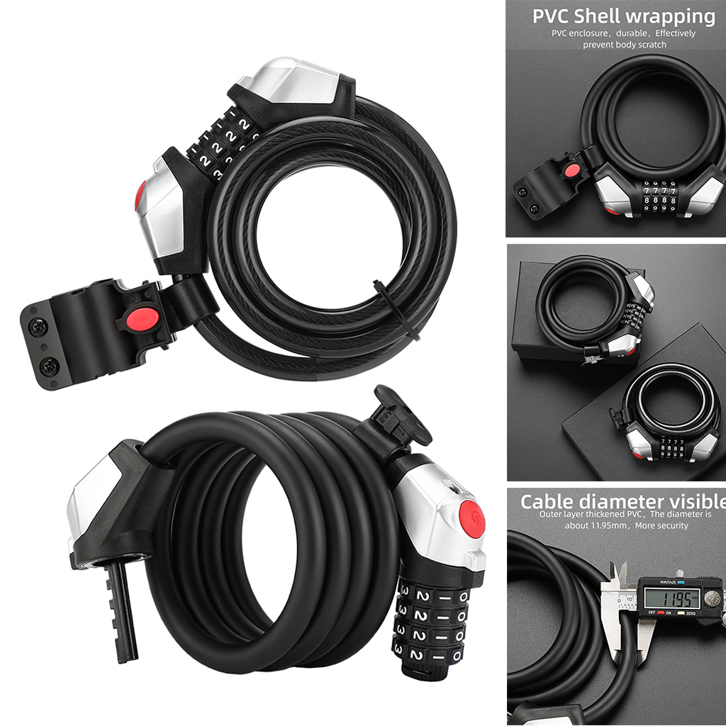 Bike Lock Cable High Security 4 Digit Resetable Bicycle Combination Coiling
