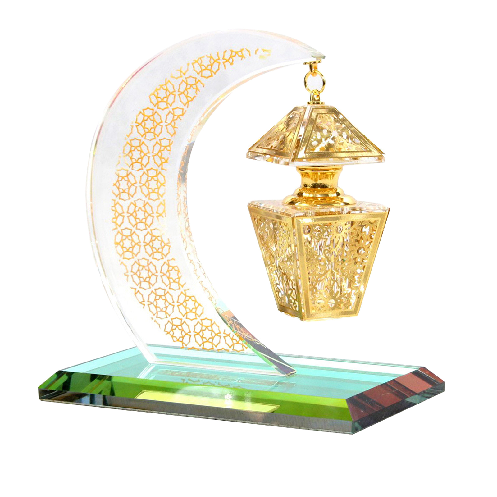 Moon Model Muslim Crystal Islamic Ornaments Hanging Empty Perfume Bottle Figurines Home Office Desktop Handicraft Decor
