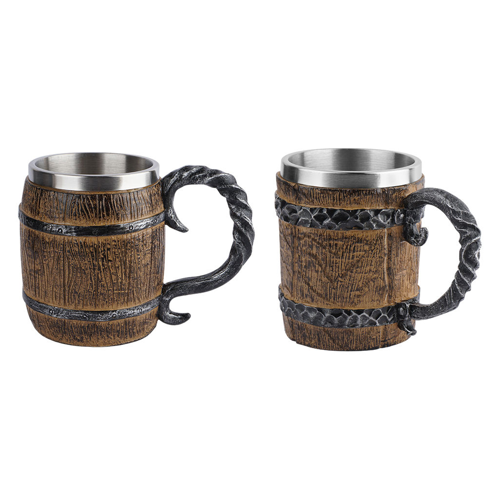Stainless Steel Wooden Barrel Beer Mugs Coffee Tea Water Cup Party Drinking Drinkware for Home Dining Room Ornament