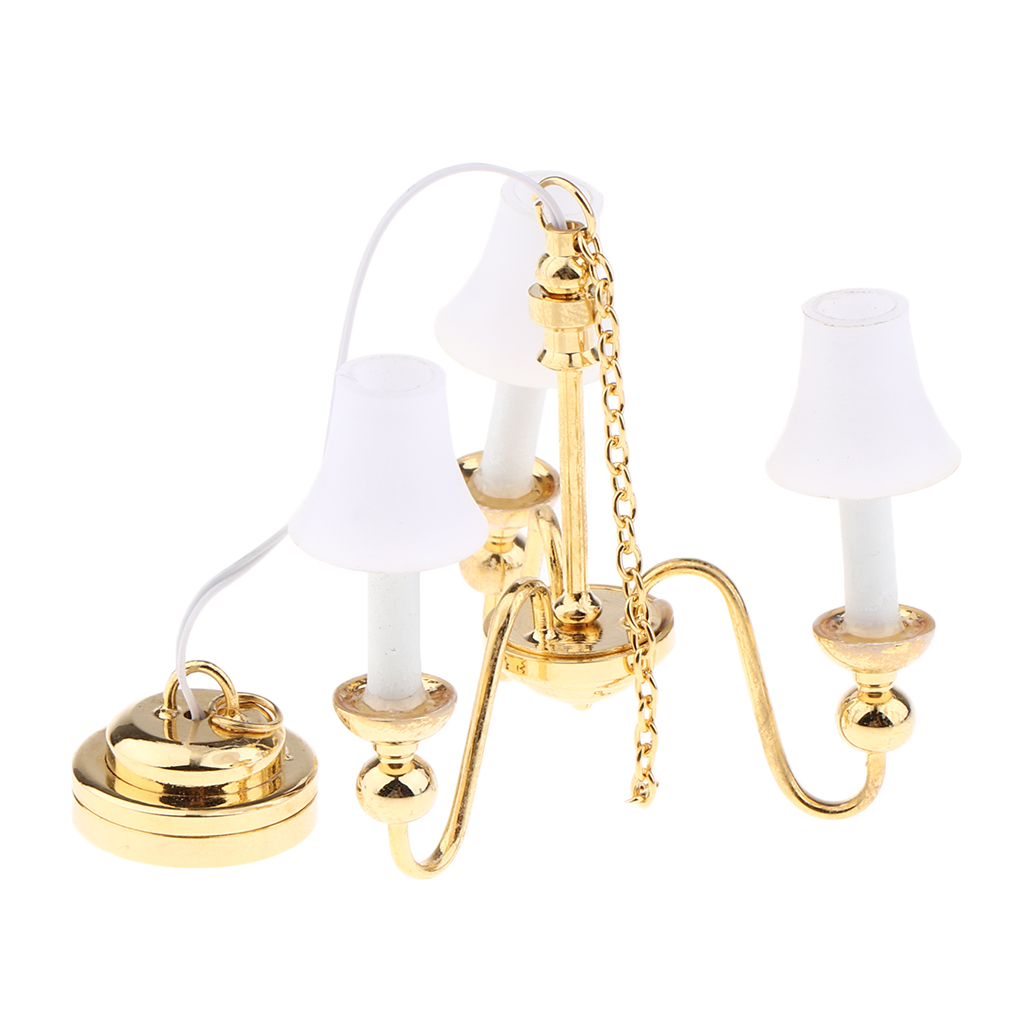 1:12 Dollhouse Miniature Ceiling Lamp LED Light 3 Arm Chandelier, Dollhouse