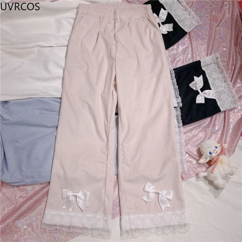 Japonês lolita calças de veludo de cintura