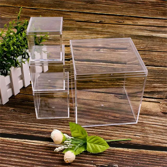 Sales Promotion!!Square Cube 4pcs Clear Acrylic Storage Boxes Organizer  Containers