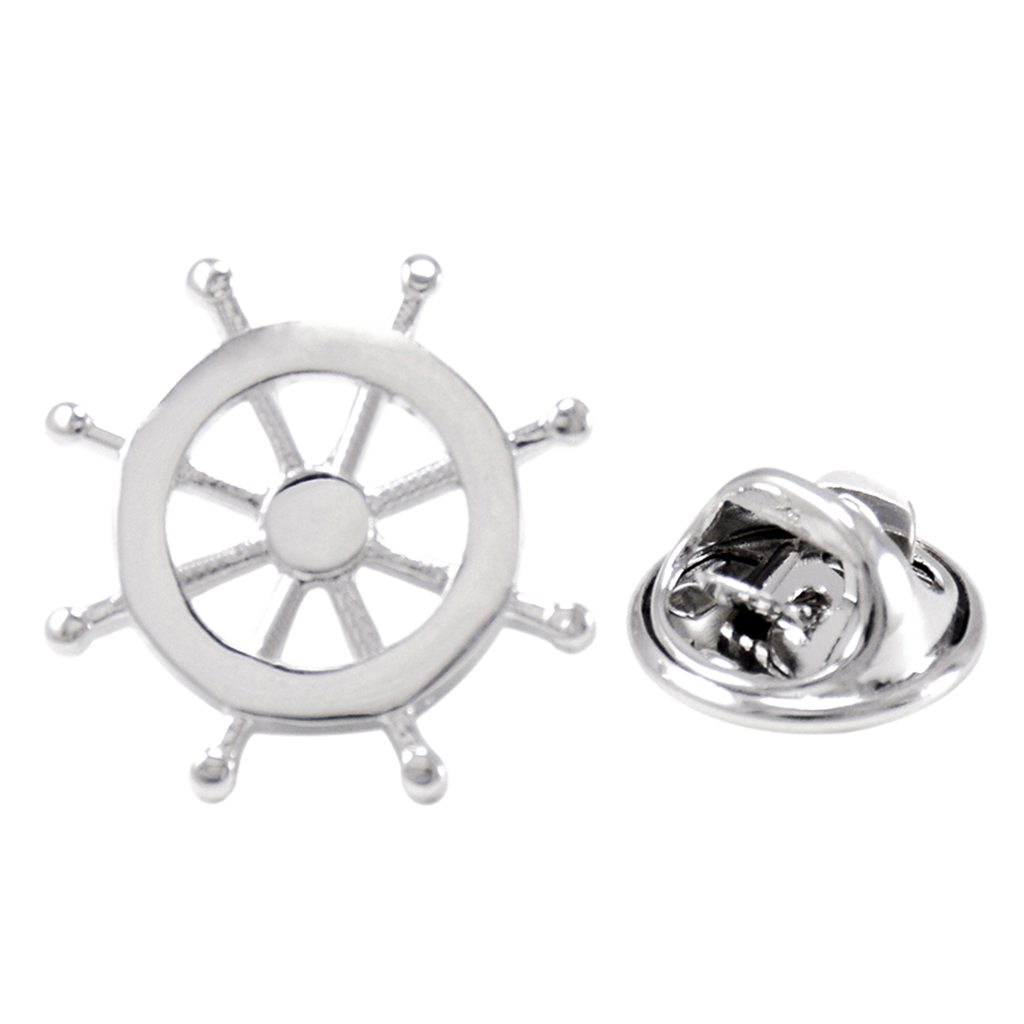 Brass Ship Steering Wheel Shape Navy Mens Uniform Badge Collar Lapel Pin