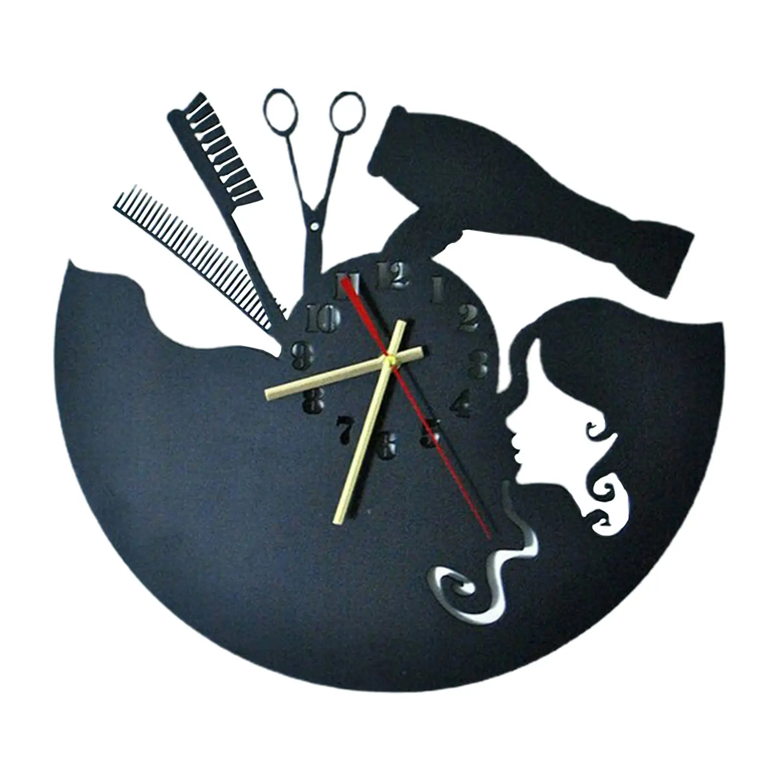 Hairdresser Wall Clock Wood Battery Operated Retro for Art Decorations Classroom Home Office