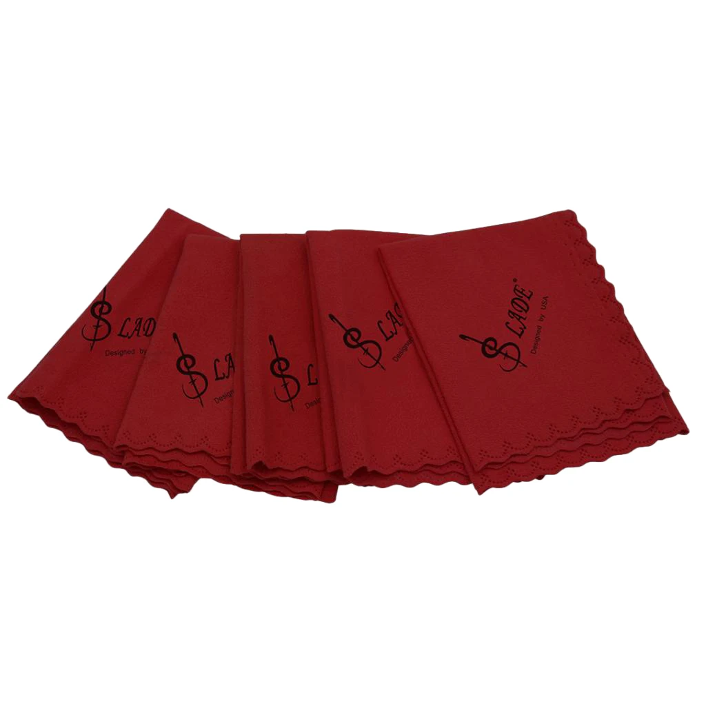 5Pcs Cleaning Cloths Polish Cloth 250x250mm for Guitar Violin Saxophones Cleaner, Wind Red