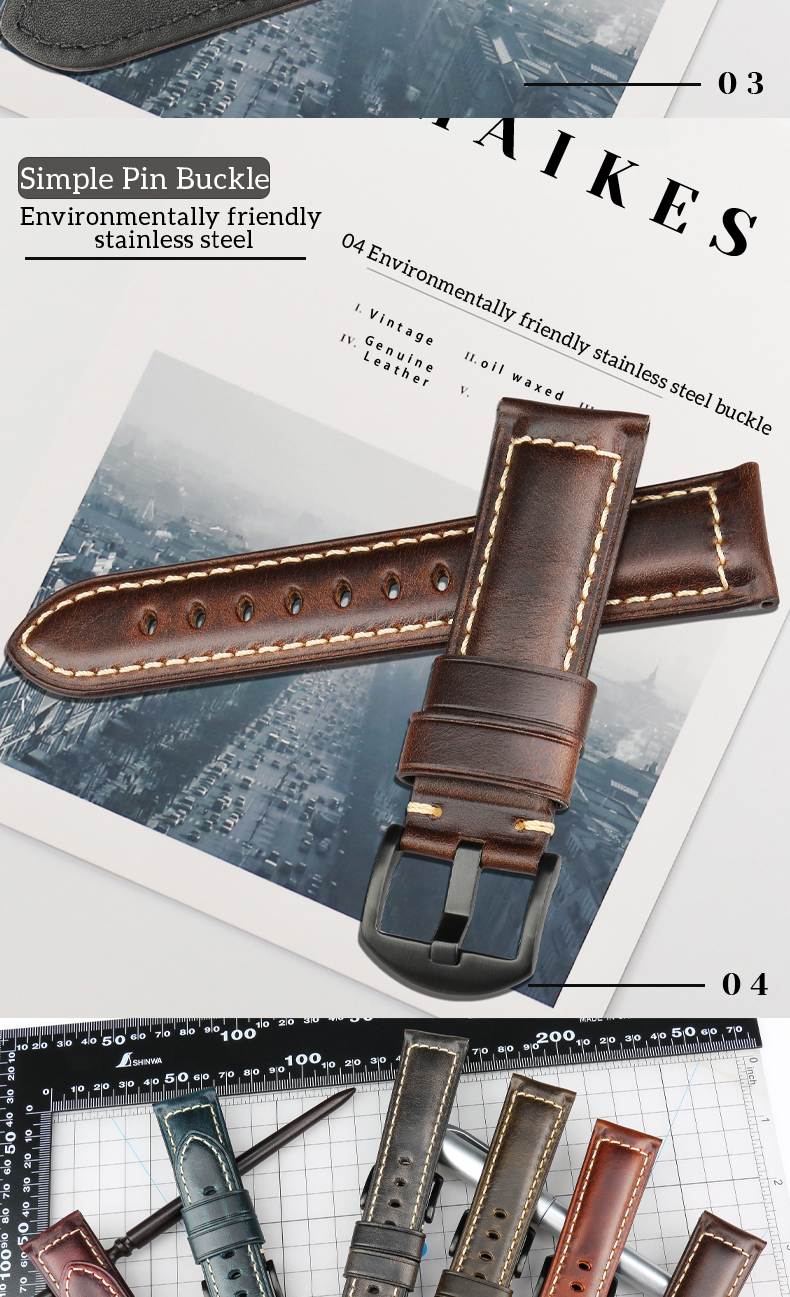 MAIKES Watch Accessories Watchbands 18mm - 26mm Brown Vintage Oil Wax Leather Watch Band For Samsung Gear s3 Fossil Watch Strap