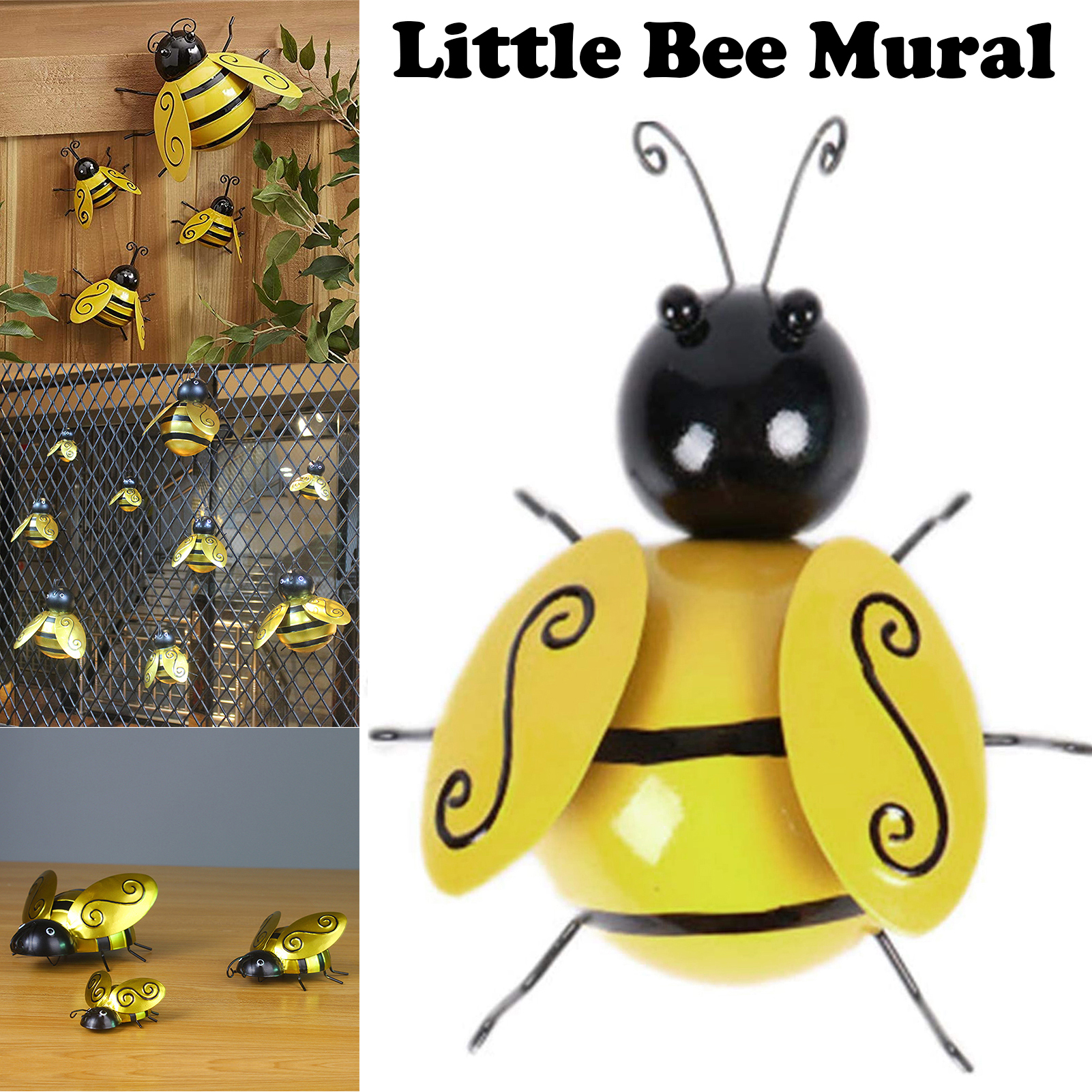 4pcs Metal Art Bumble Bee Backyard Home Garden Accents Wall Decorative