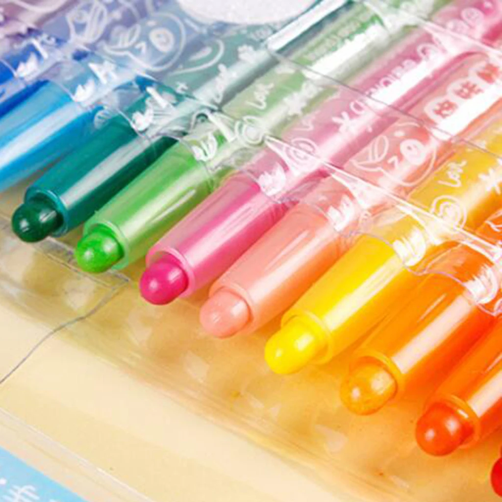 18 Colors Children Non-Toxic Washable Rotating Rolling Crayon Pastel Marker Pen