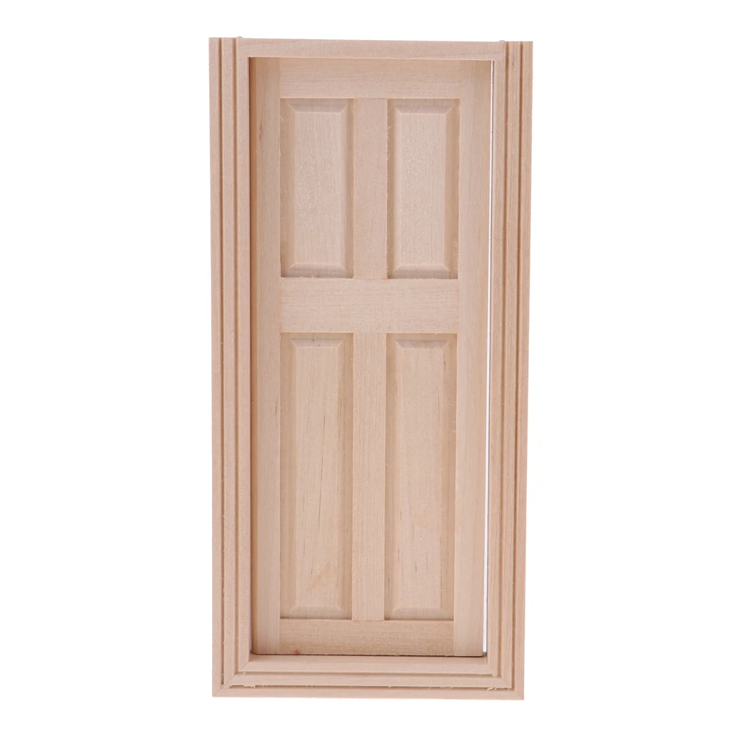 1:12 Wooden External 4-Pane Single Door Frame for Dolls House DIY Decor