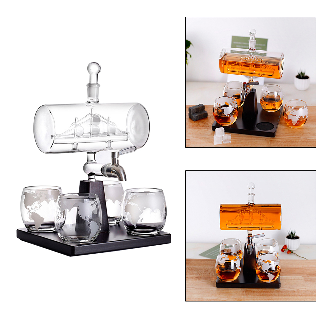   Bottle Whisky Glass Red  Decanter Bottle w/ 4 Cups  Bottle Decanter Red  Decanter