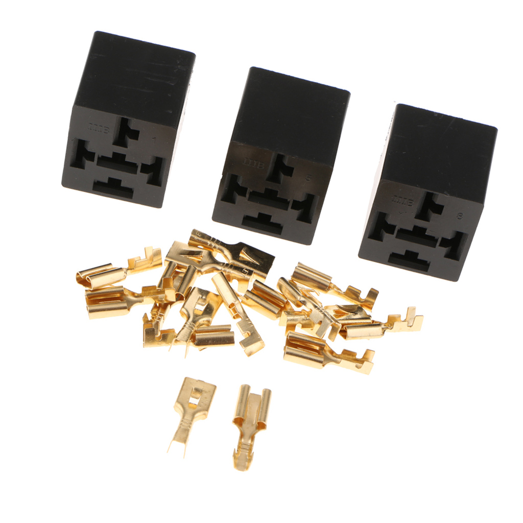 3 Pieces 5 Pin Car Automotive Relay Socket Holder Connector With 15 Terminals 40A