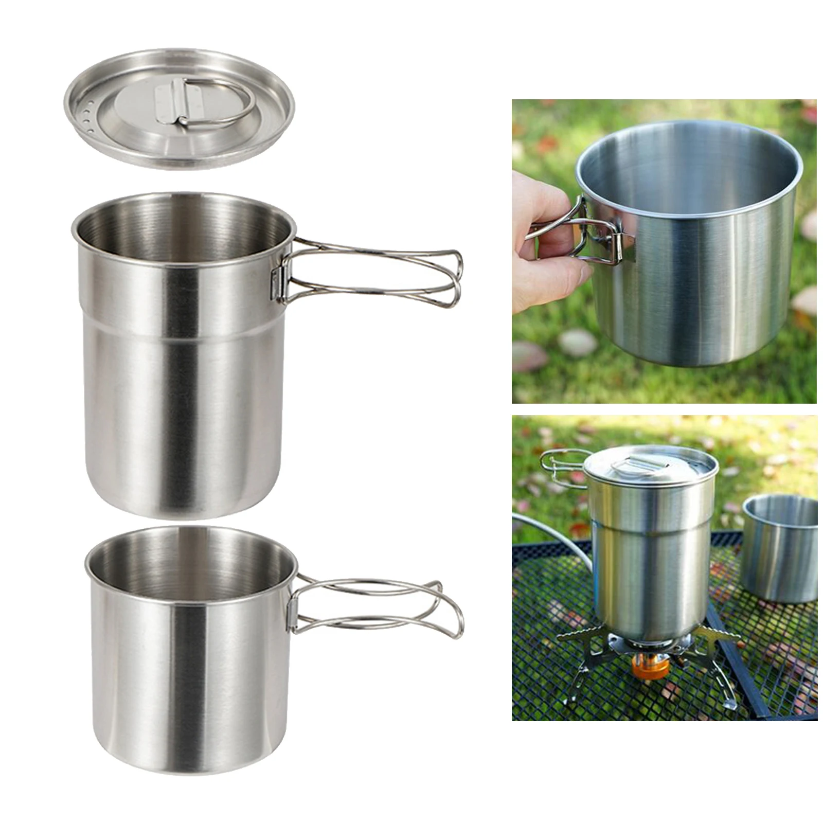 Portable 2x Camping Cup Kit Drinking Soup Cookware Cooking Bowl Camp Outdoor