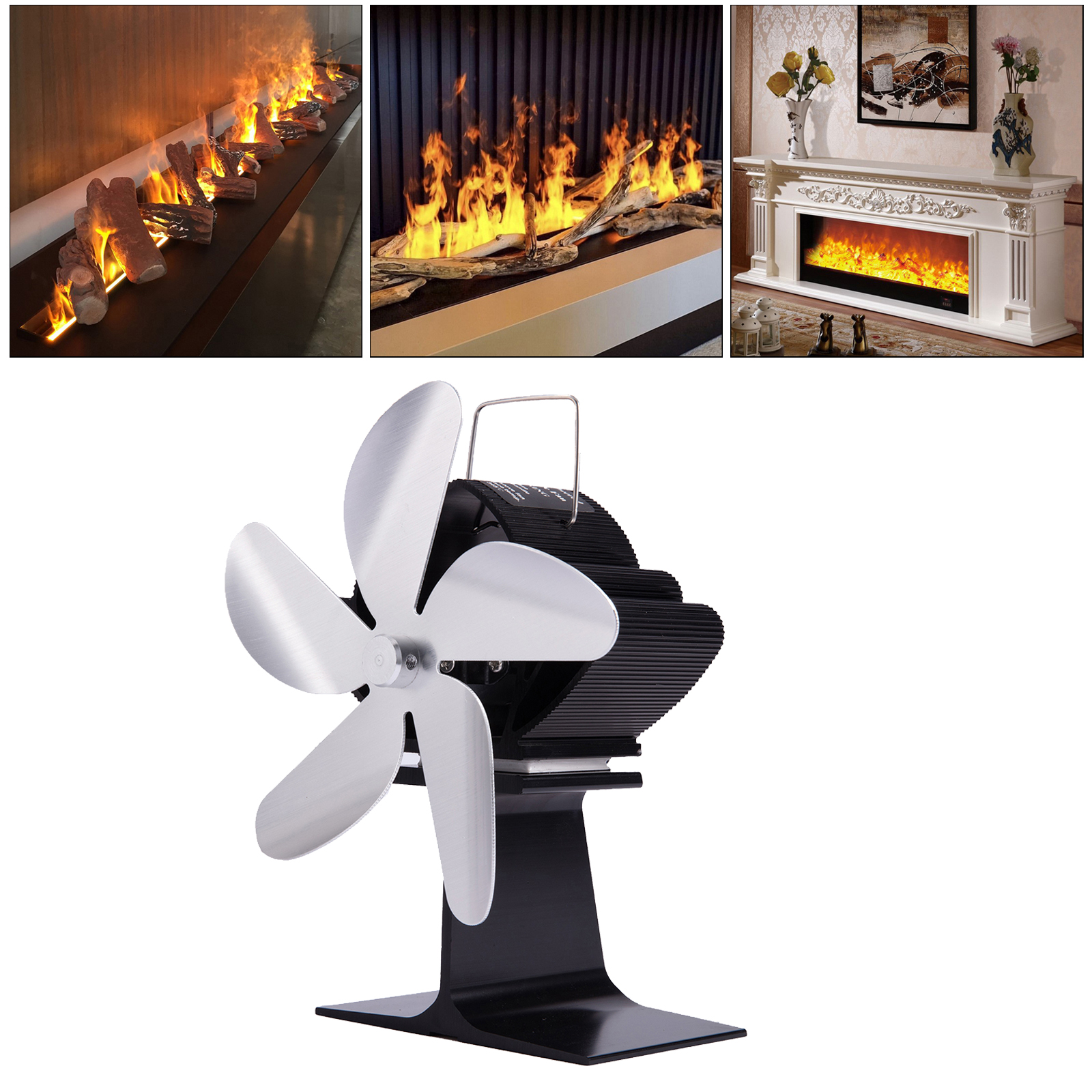 Black Fireplace Fan 4 Blade Heat Powered Stove Fan Log Wood Burner Eco Friendly Quiet Fan Home Efficient Heat Distribution