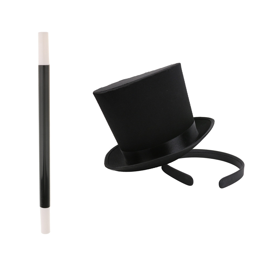 Black op Hat Headband & Magic Wand Props Magician Costume Fancy Dress