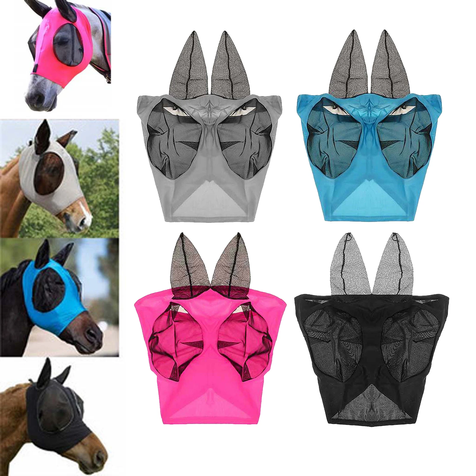 Anti-Mosquito Mesh Equine Horse Fly Mask Horse Head Cover Comfortable Anti Fly Files Mask For Horse Pony Cob Arab Protects