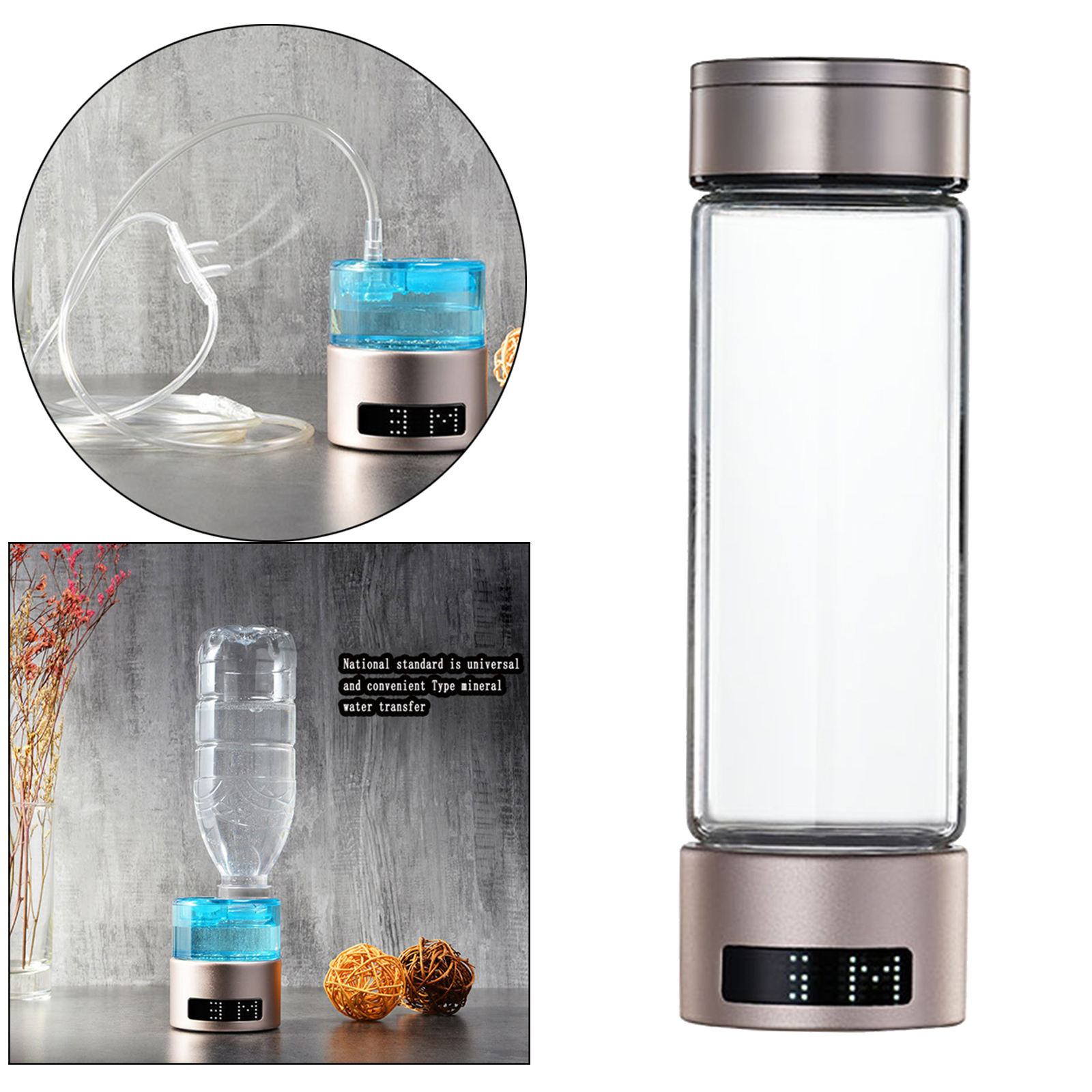 Hydrogen Water Bottle Cups, Travel Ionized Water Generator, LED Display Adapter 1000-1200ppb