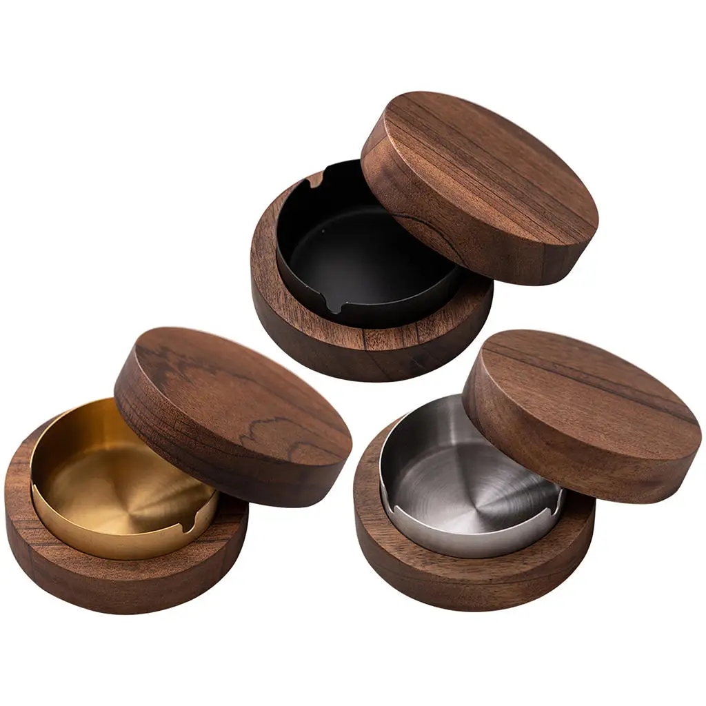 Portable Wooden Ashtray with Lid Easy Clean Waterproof Tabletop Decor Smokeless Ashtray for Parties Patio Outside Indoor Outdoor
