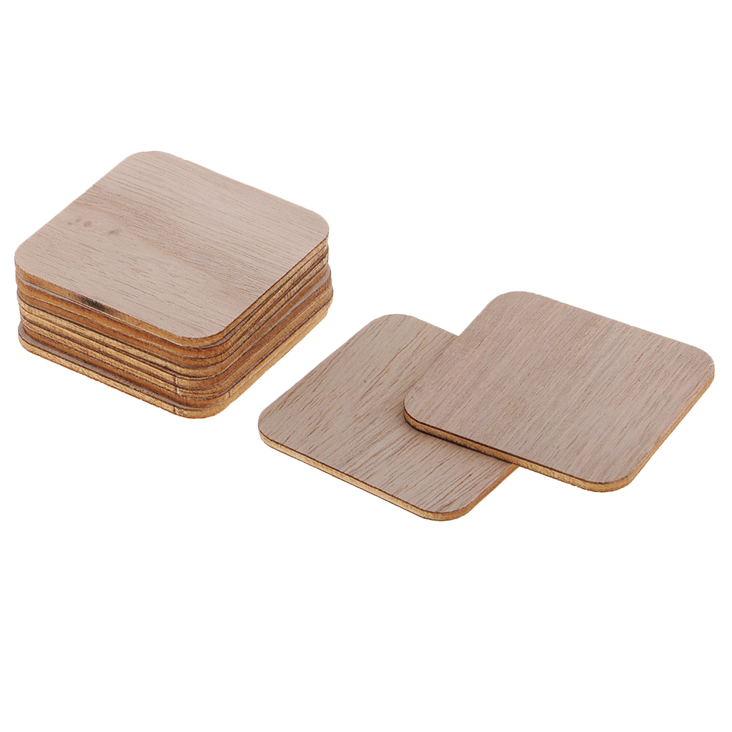 100pcs Square MDF Unfinished Wooden Pieces Blanks for DIY Craft Pyrography Art