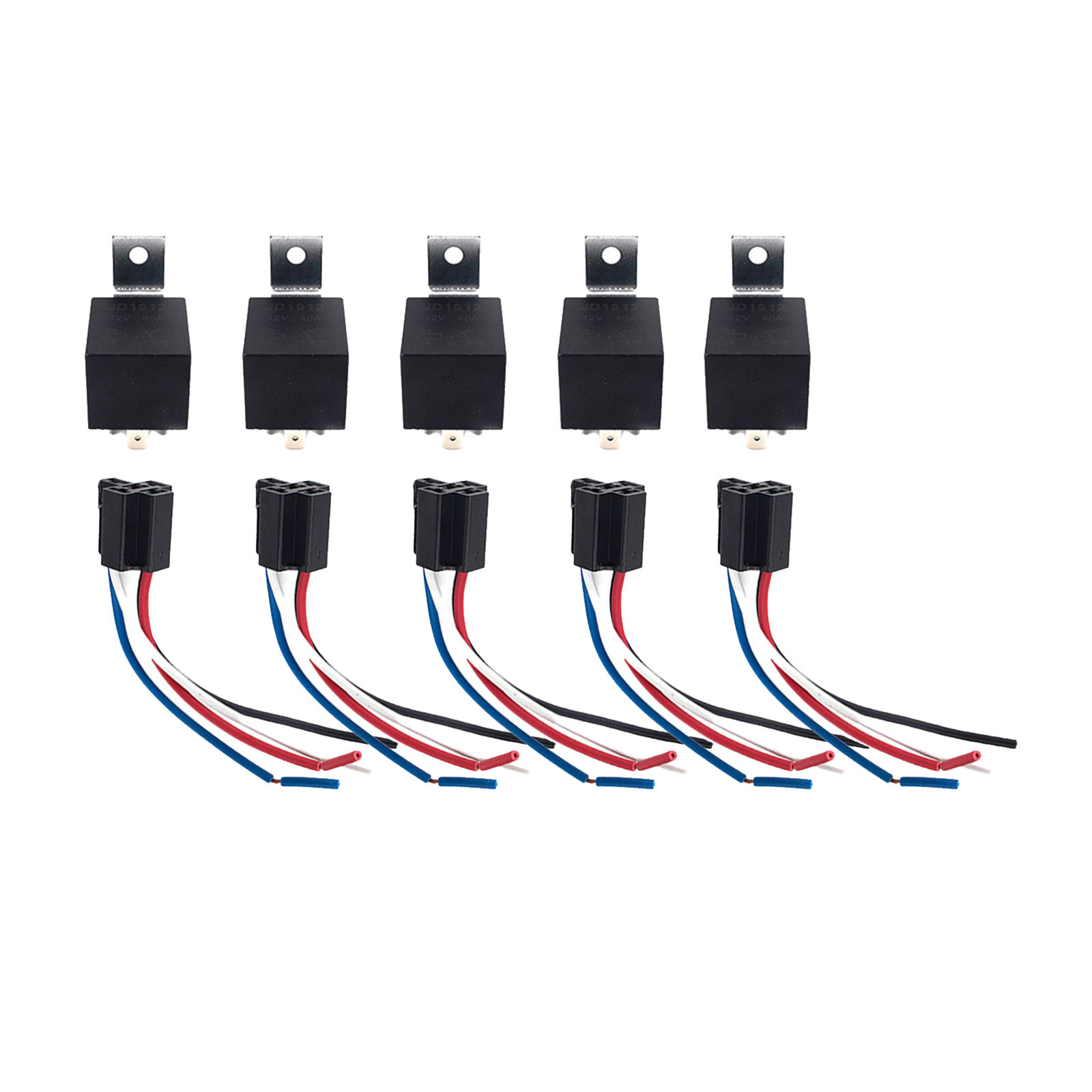 5 Pack 40 AMP 12 V DC Relay and Harness Set 12 AWG Tinned Copper Wires 5-PIN SPDT Bosch Style
