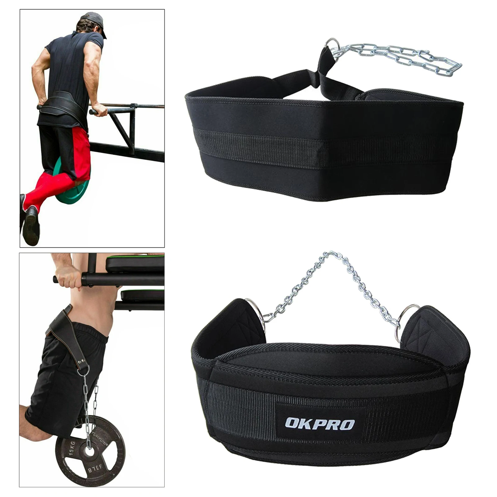 Thick Nylon Weight Lifting Belt with Chain Dipping Belt for Pull Up Chin Up Kettle Bell Barbell Fitness Bodybuilding Gym Belt