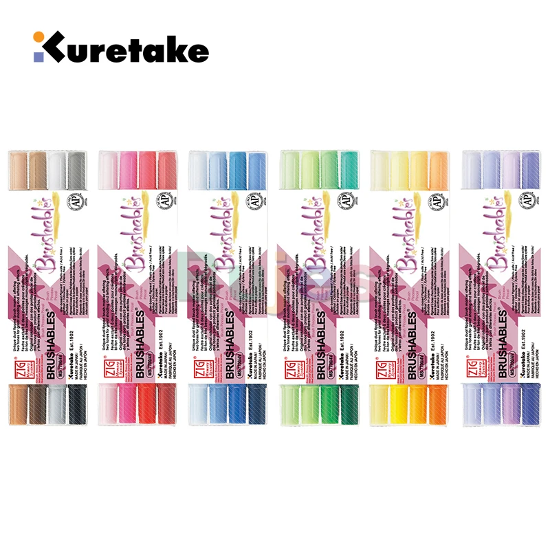 ZIG Kuretake-rotuladores de doble punta, pincel de acuarela de MS-7700,  impermeables, para pintar, arte japonés oscuro, 4/24 colores
