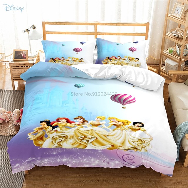 Jogo de cama estampado princesa disney 3d, conjunto capa de