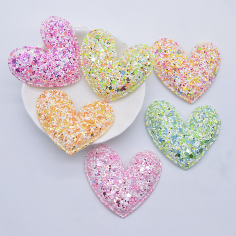 12Pcs 50*45mm Padded Fluoreszenz Stoff Herz Applique für Kleidung Hut Nähen Liefert DIY Headwear Haar Clips band Zubehör – Detail 1