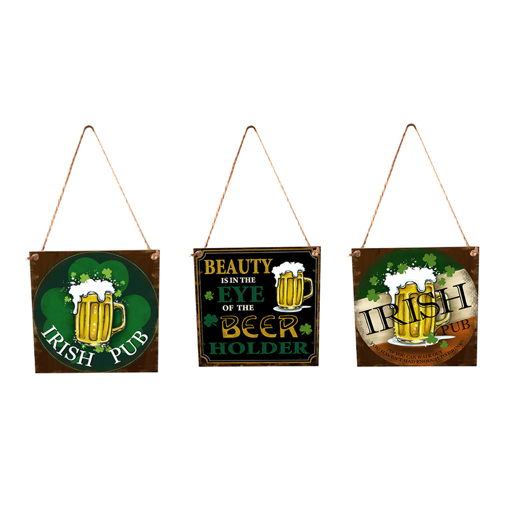 Vintage Style Wood Irish Pub Sign Kitchen Bar Hanging Wall Decor 15x15cm