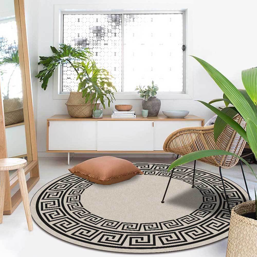 Waliicorners Area Rugs Retro Style Round Floor Mats Home Decor 3D Geometric Black And White Pattern Carpets 7 H669e03d1e55e4f2ca5be6407a9923f6el