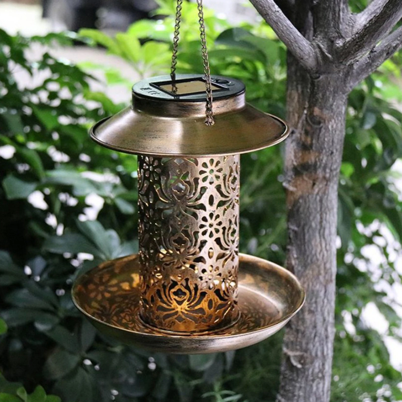 Solar Powered Bird Feeder Light Vintage Style Hanging Outdoor Solar Lamp Garden Backyard Lights Outdoor Decor