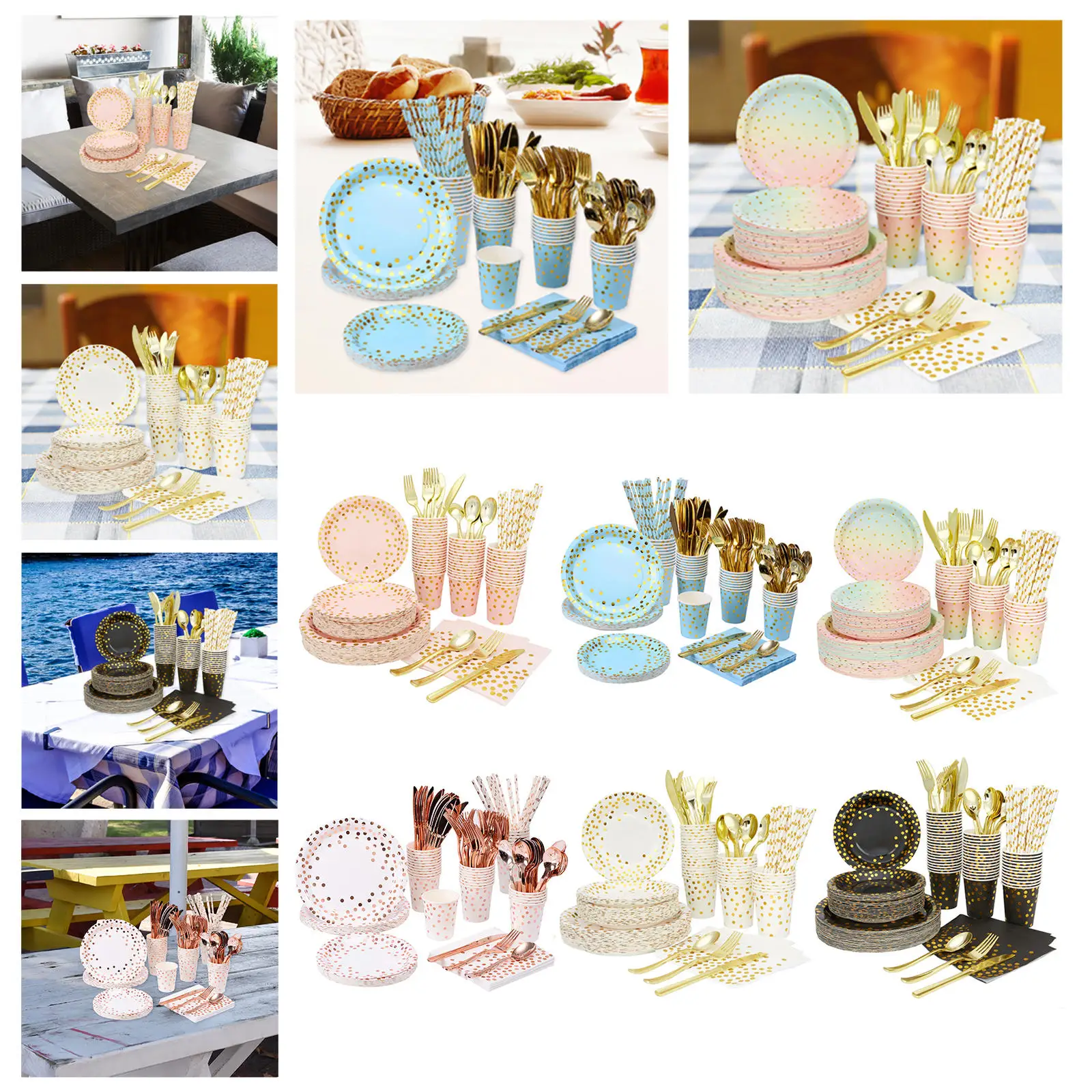 200 Pcs Disposable Dinnerware Sets, Paper Plates Cups, Gold Forks  Spoons for Graduation Birthday Party Supplies