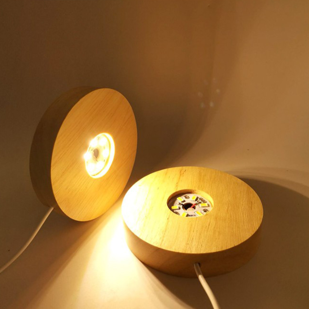 Round Wooden Base Led Table Lamp with USB Switch Modern Night Light Acrylic Led Night Lamps Holder Assembled Base