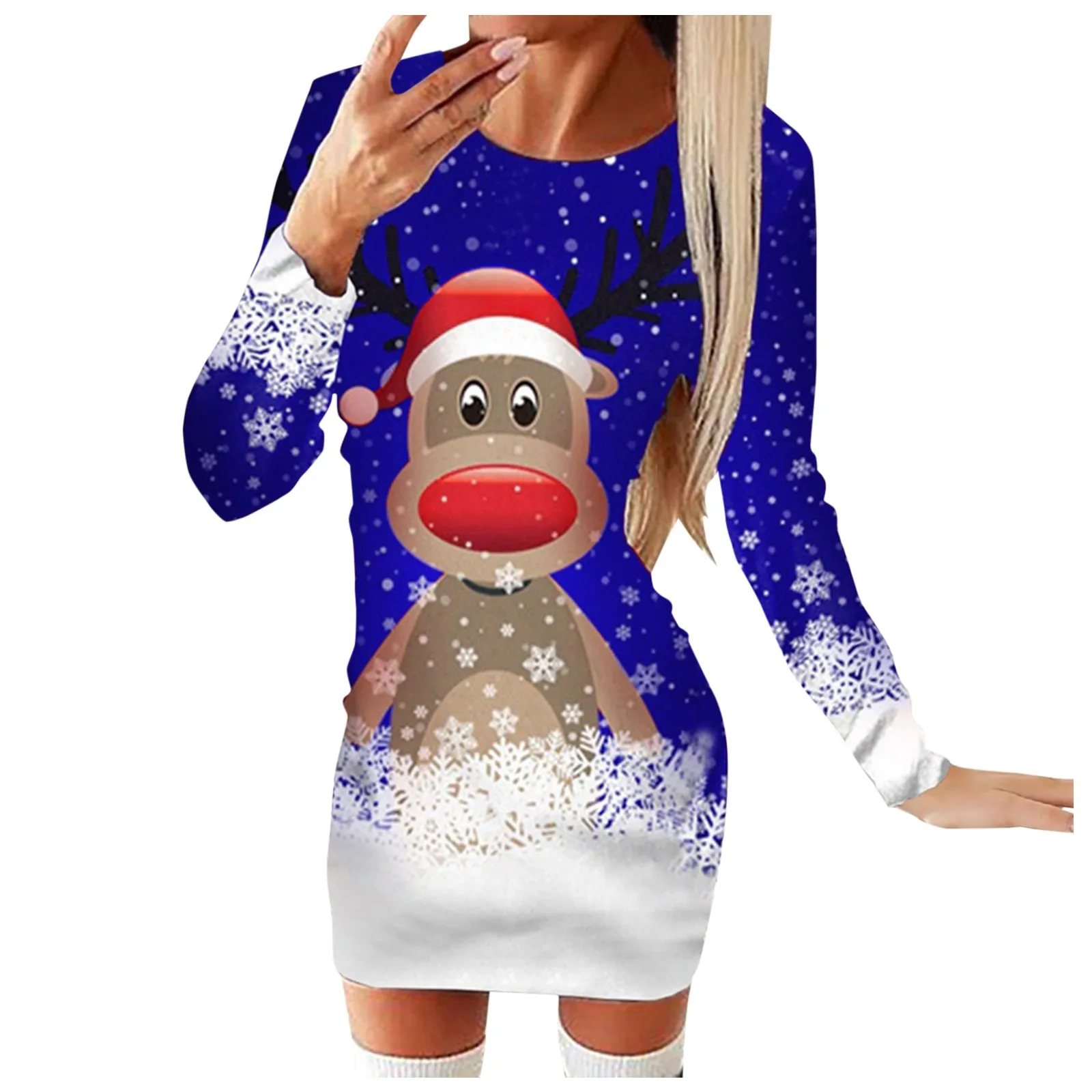 Autumn Winter Women Bodycon Santa Claus Printed Casual Mini Dress For Christmas, Party, Daily Wear. 