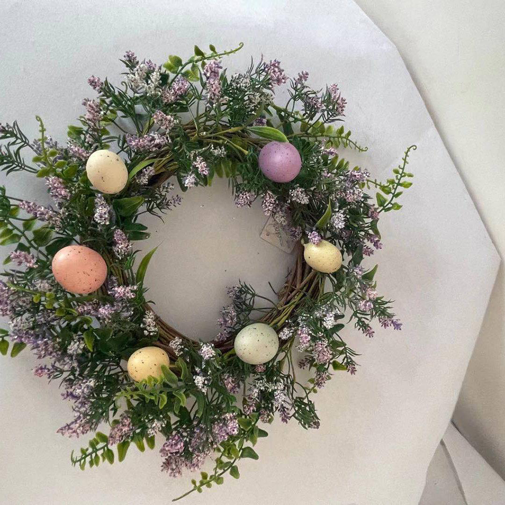 35cm Easter Wreath Easter Eggs Decoration Rattan Artificial Flower Ring Home Door Hanging Garland Spring Easter Party Decor
