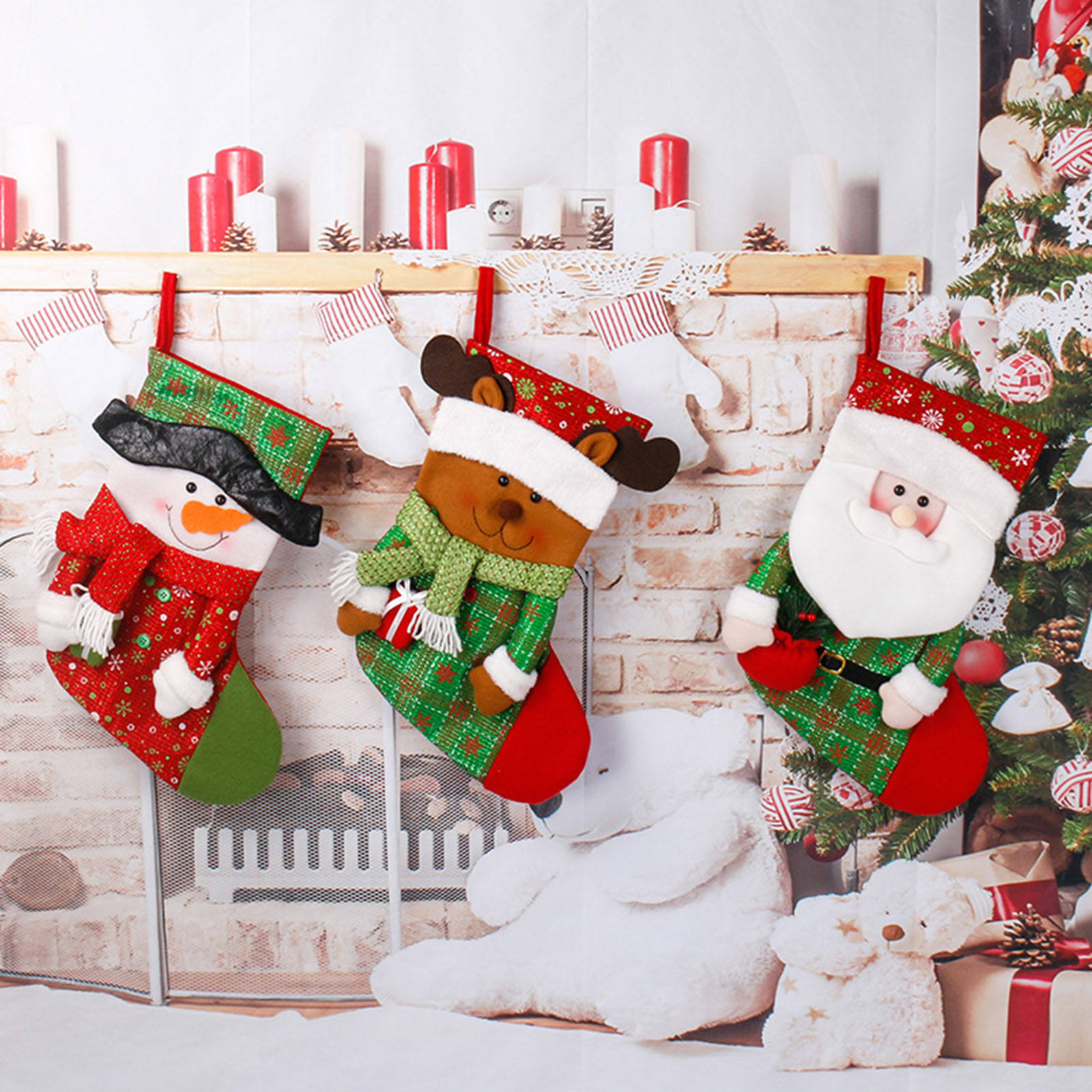 Plush Christmas Stockings Gift Bag Family Christmas Tree Hanging Xmas Holiday Season Party Decorations