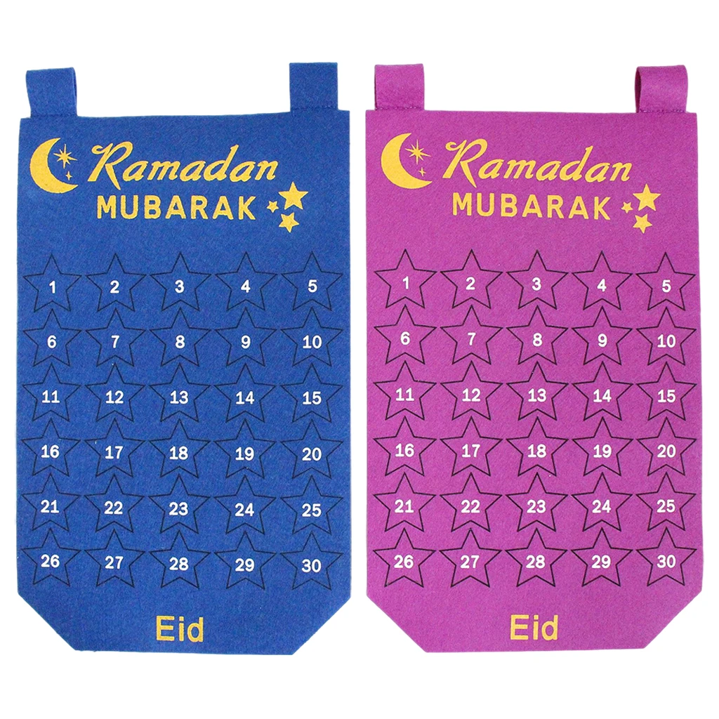 Eid Mubarak 30 days Advent Calendar Hanging Felt  for Kids Gifts Ramadan Party Decorations Supplies