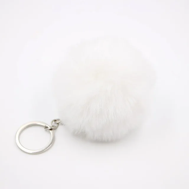 Pom Pom Key Chain Women by Miss Fong,Puff Ball Keychain in Genuine Fox Fur,  Bag Charm Gold Ring Fur Ball(Grey-small Size)