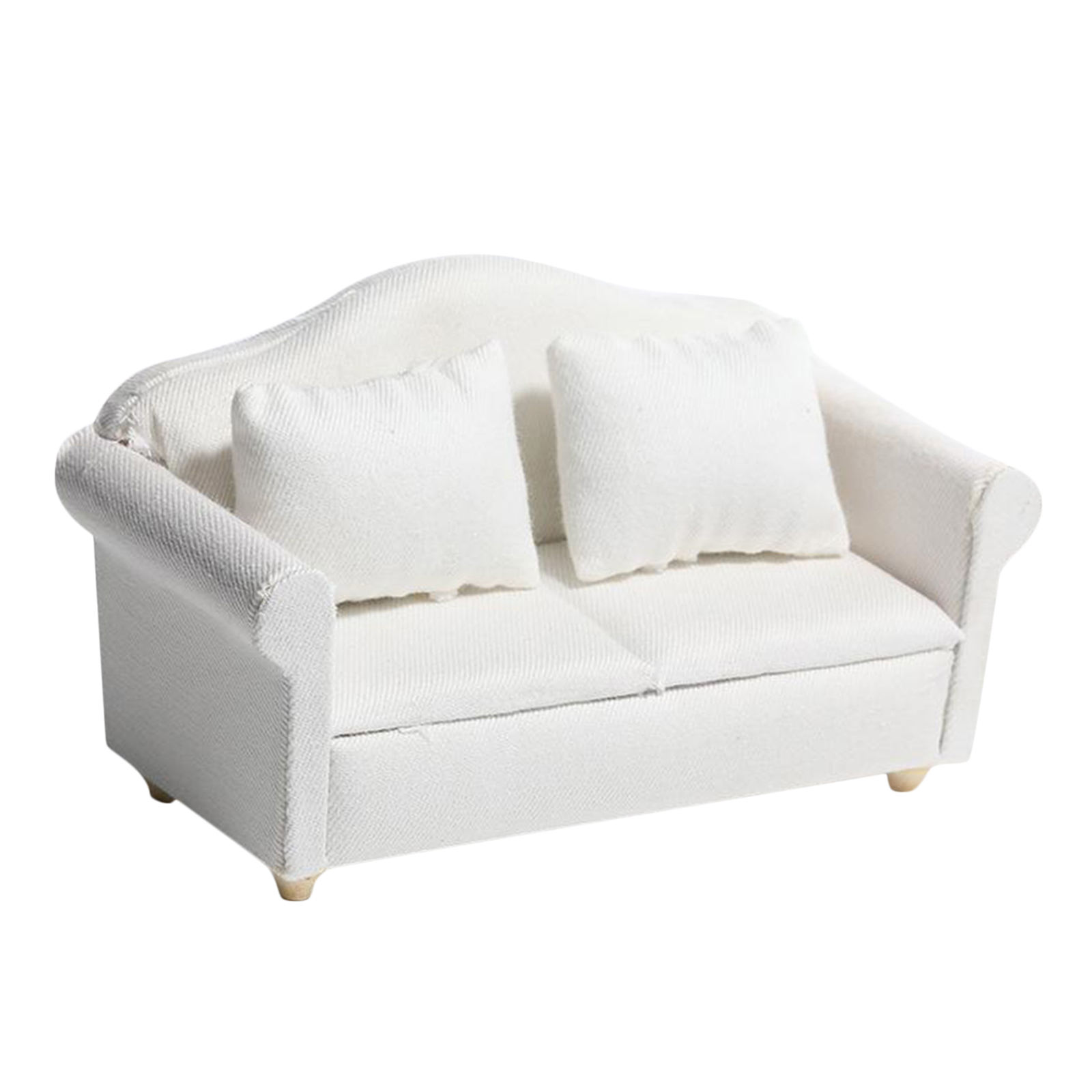 Dollhouse Sofa, Dolls House Furniture Double Sofa Love Seat with Cushion Pillow - Pure White - 1/12 Scale