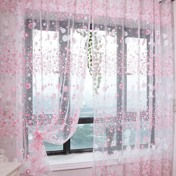 Flowers Tile Sheer Curtains for Bedroom Curtain Floral Embroidery Voile Sheer Curtains for Living Room Window Treatment