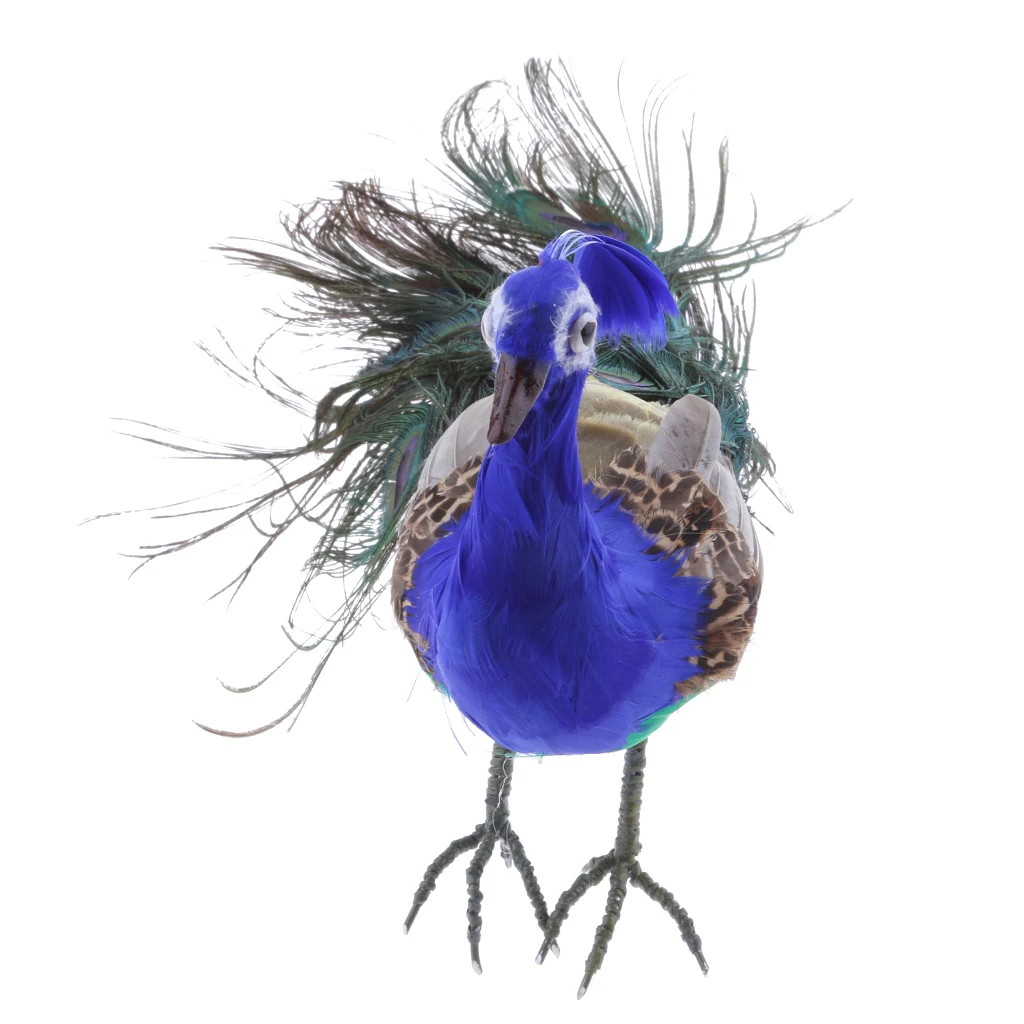 Artificial Peacock Bird Feathered Realistic Garden Home Decor Ornament 