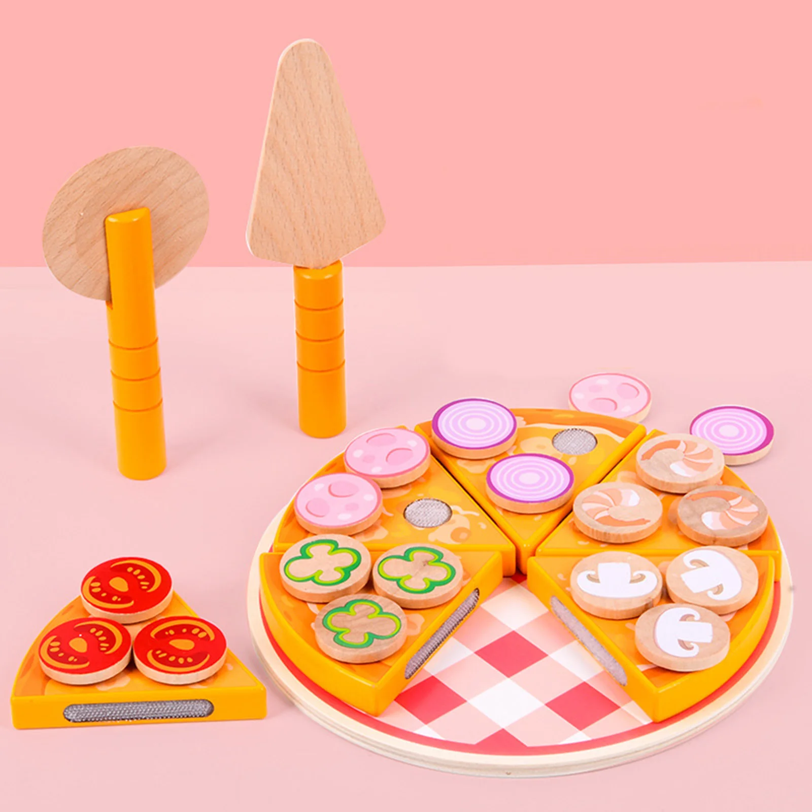 Children's Wooden Pizza Party Play Set Pretend Play Cutting Food for Age 3 +