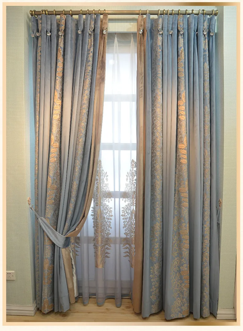2022 American French Curtains for Living Room Bedroom European Luxury Curtain Neo-classical High-end Chenille Embroidery Velvet