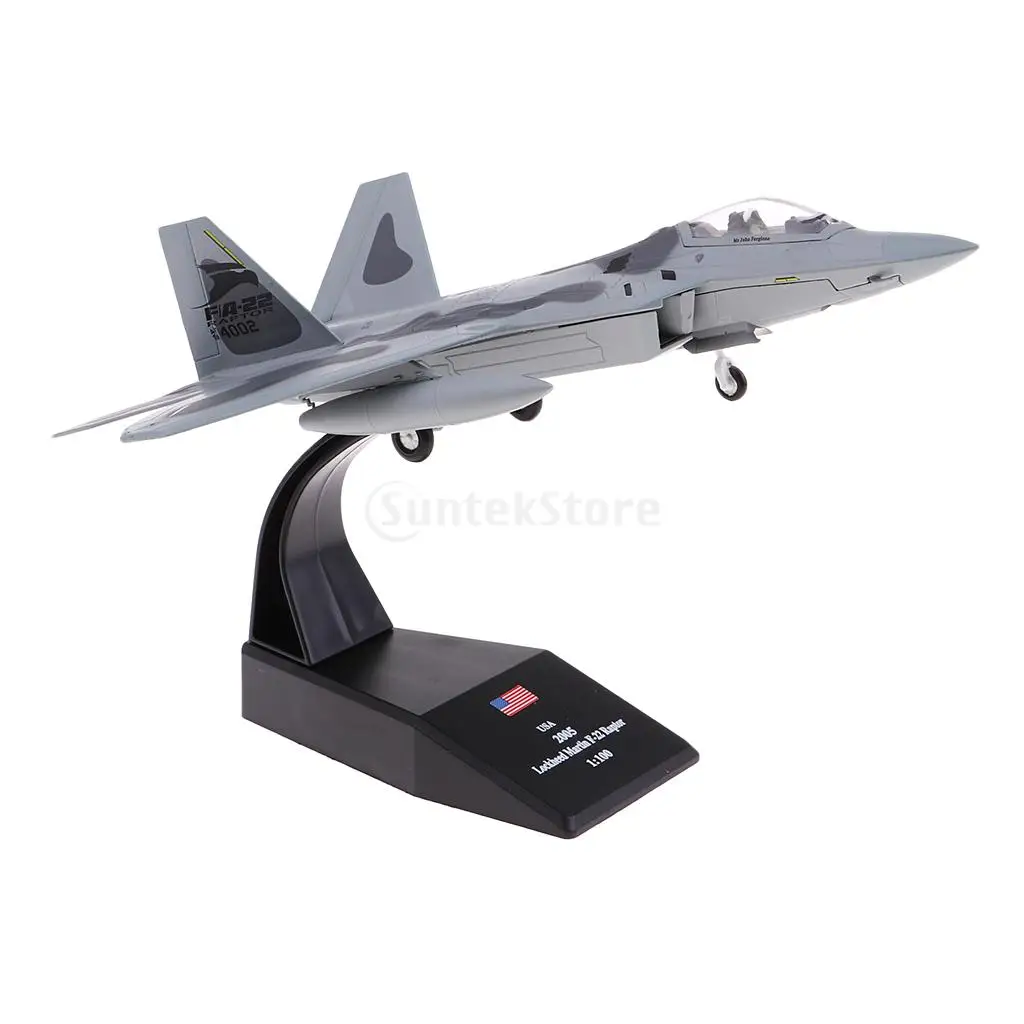 1:100th Alloy F-22 Fighter Raptor Aircraft Diecast Model W/ Stand Kids Gift