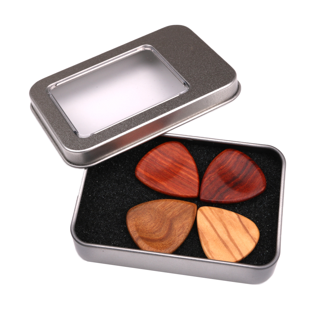 4x Guitar Plectrums Picks with 1x Iron Case Durable Finest Portable