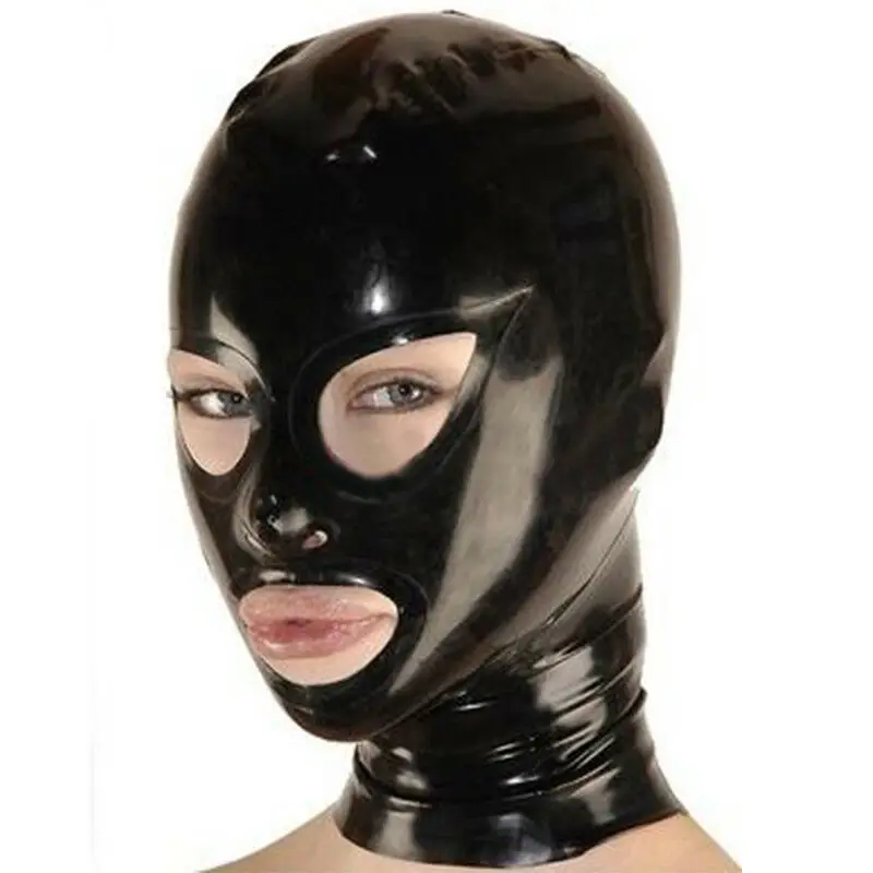 Latex Hood Open Eyes and Mouth Rubber Mask for Catsuit Cosplay Club Wear Costume 