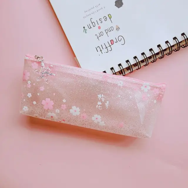 Hefddehy Pink Cherry Blossom Pencil Case PU Leather Pencil Case Stationery  Pencil Case Sweet Pencil Case Pencil Case