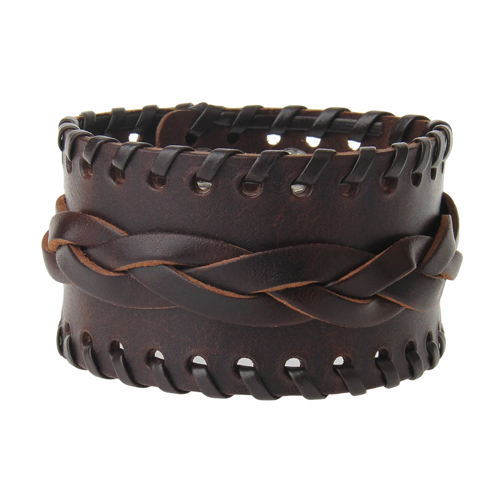 Punk Rock Wide PU Leather Bracelet Men`s Cuff Bangle Bracelet Adjustable Wristband