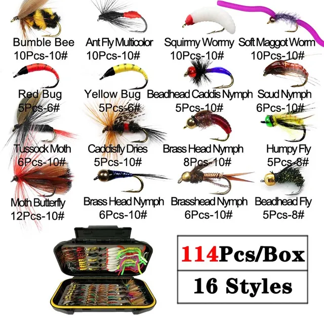 24/50/80/114pcs/box Trout Nymph Fly Fishing Lure Dry/Wet Flies